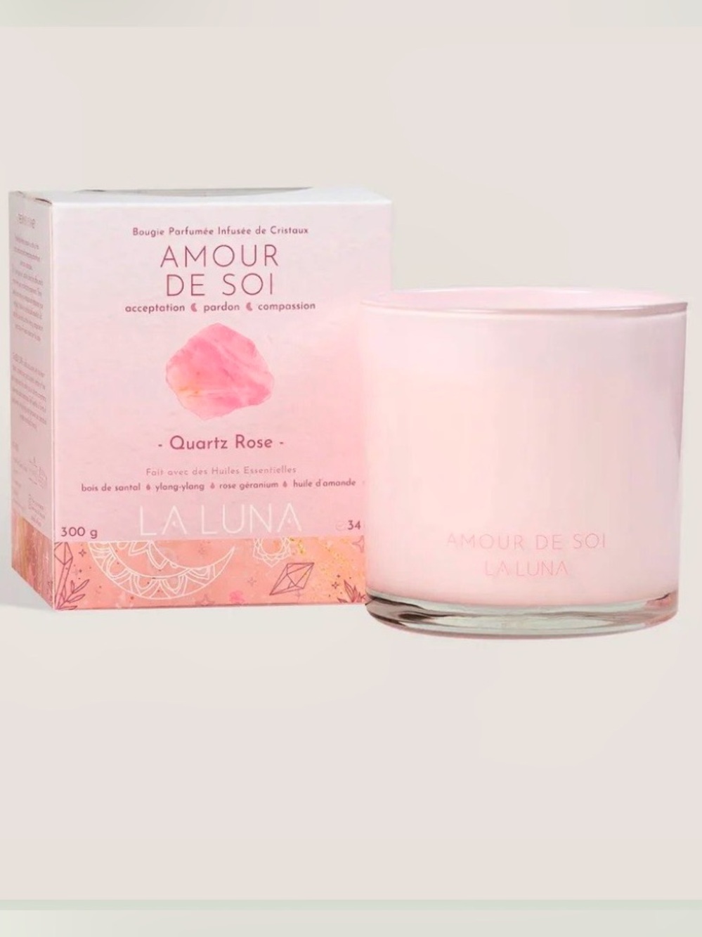 La Luna Crystal-infused Rose Quartz Scented Candle